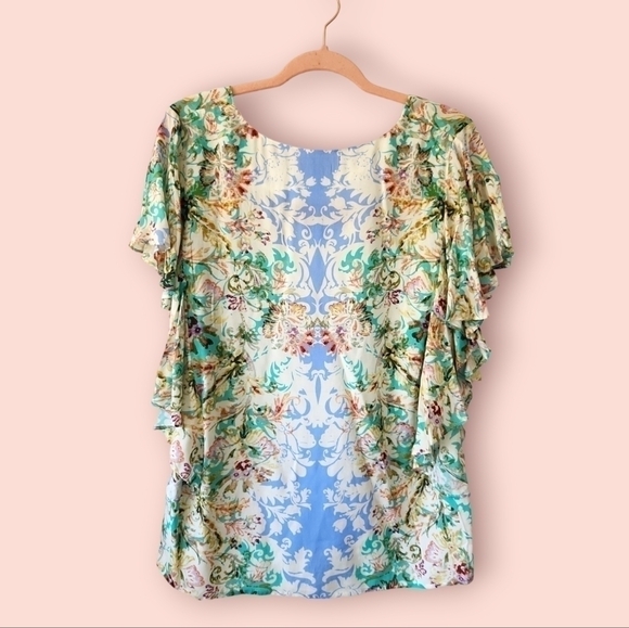Sundance | Arabella Flutter Sleeve Top Size S Ruffle Rayon Floral Scroll Paisley - Picture 6 of 7